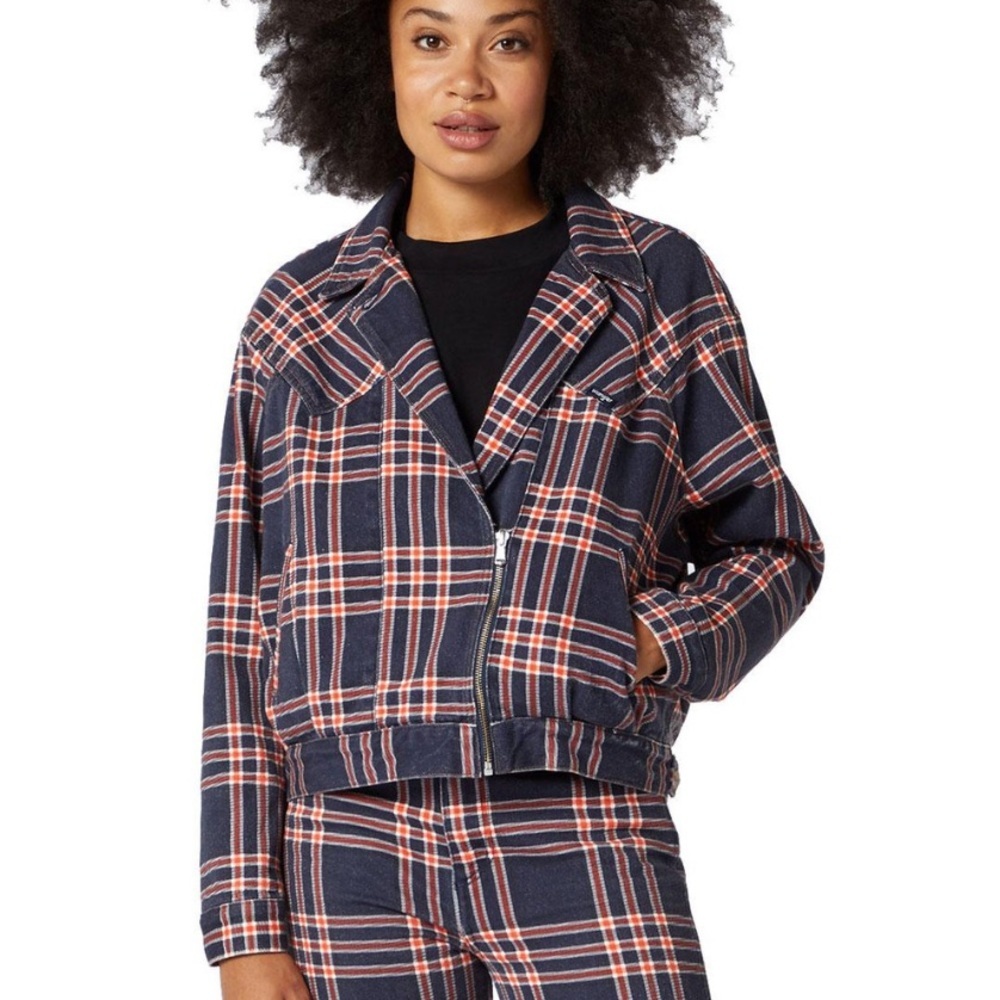 Wrangler Women’s 80s Plaid Bomber Jacket in Indigo Check Size XS
